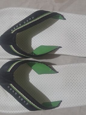Hugo Boss Black and Green Men’s Flip-Flop Sandals